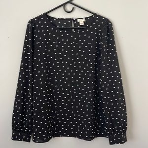 J.Crew Factory Crewneck women’s blouse - black with white polka dots